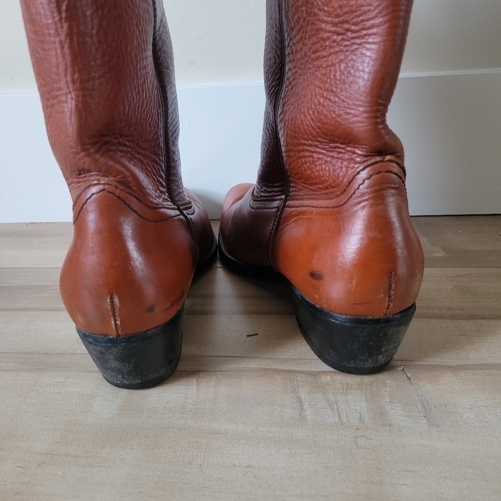 Vintage Men's Leather Levi's Cowboy Western Boots Cognac Brown Orange Tab Sz 10 - Picture 6 of 12